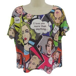 The Classic Women XL Extra Large Studded Comic Book Women Print Shirt Top Blouse